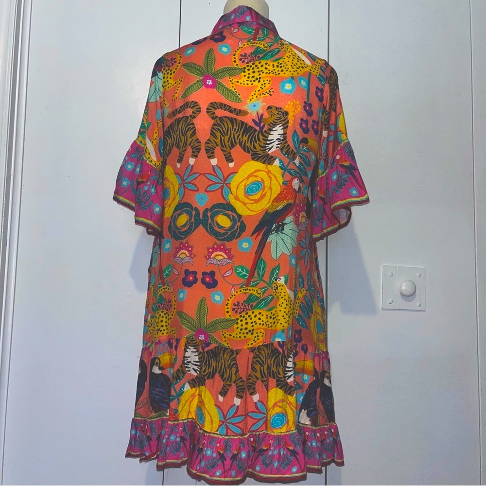 Sohana Button Front Short Sleeve Dress Tropical Print - Picture 8 of 13